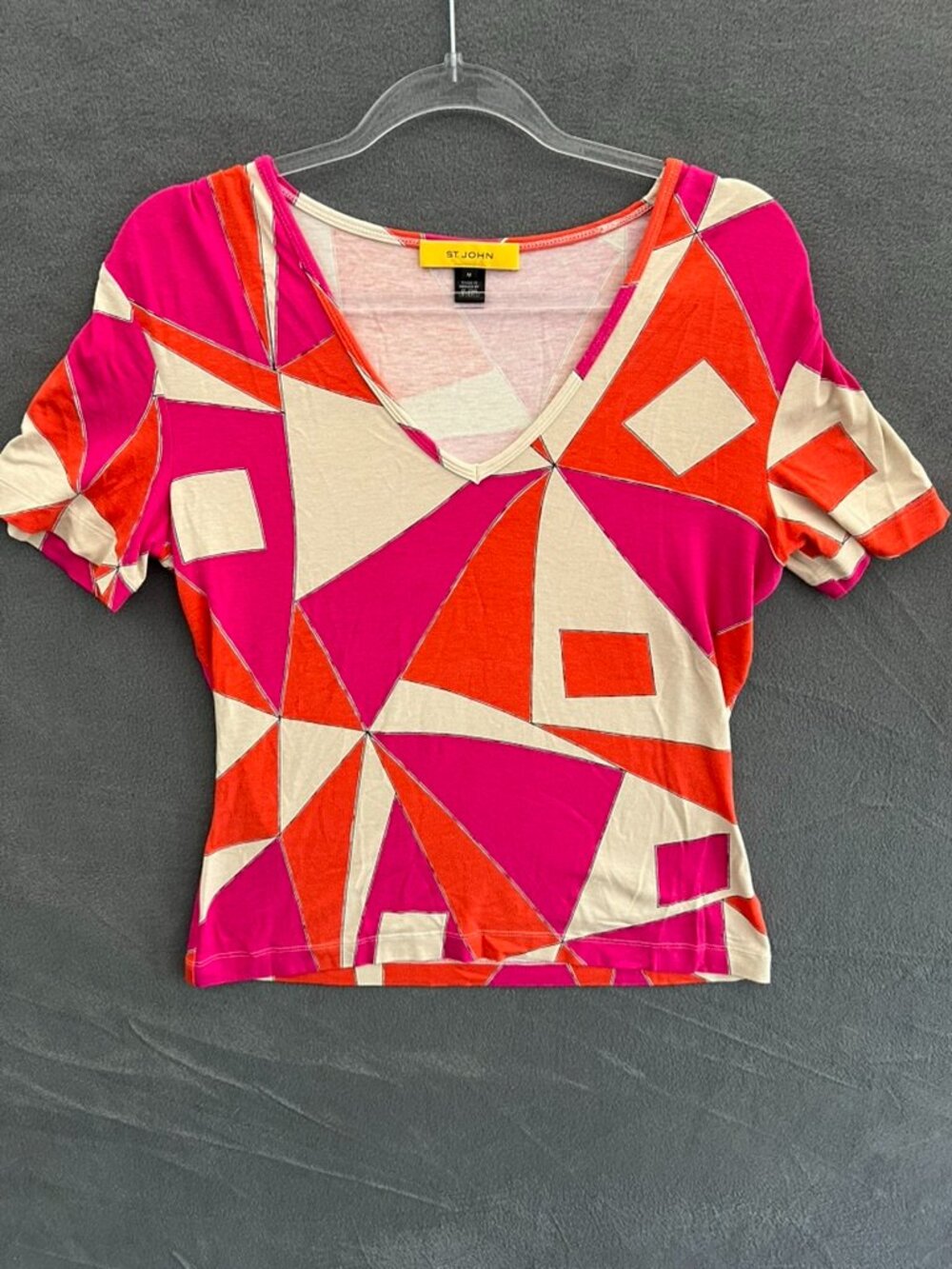 St. John Vibrant Pink Orange Cream Graphic Short Sleeve Shirt Med